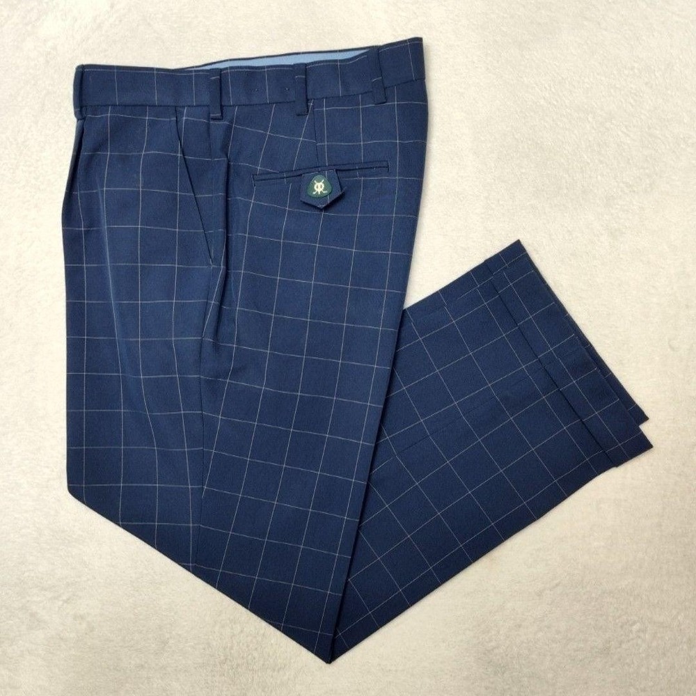 Brooks Brothers Pants Mens 34x28 Blue Check Plaid St Andrews Golf Dress Slacks
